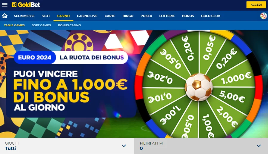 Pagina principale di GoldBet