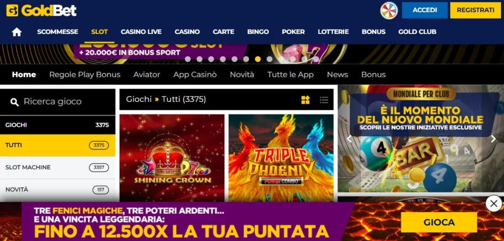 Sezione Slot Machine GoldBet
